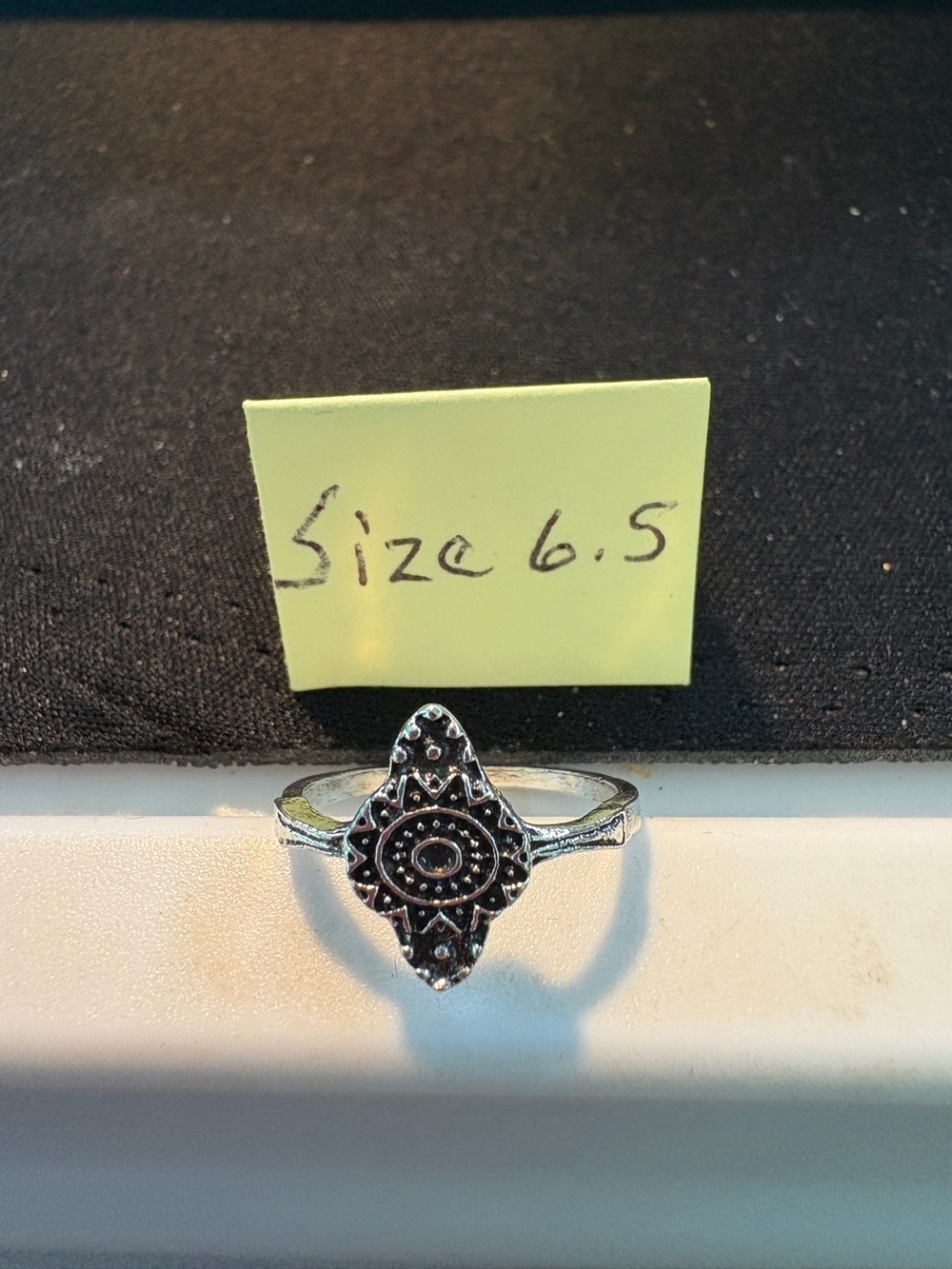 Sterling-Style Black Marcasite Teardrop Ring - Size 6.5